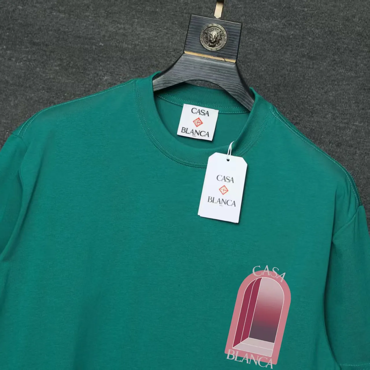 26ss CASABLANCA original printing process short-sleeved T-shirt original development using high-density double yarn pure cotton fabric upper body soft and comfortable color Black White Dark Green color Orange Pink Blue Royal Blue color cigarette powder 8 colors Sizes S M L XL